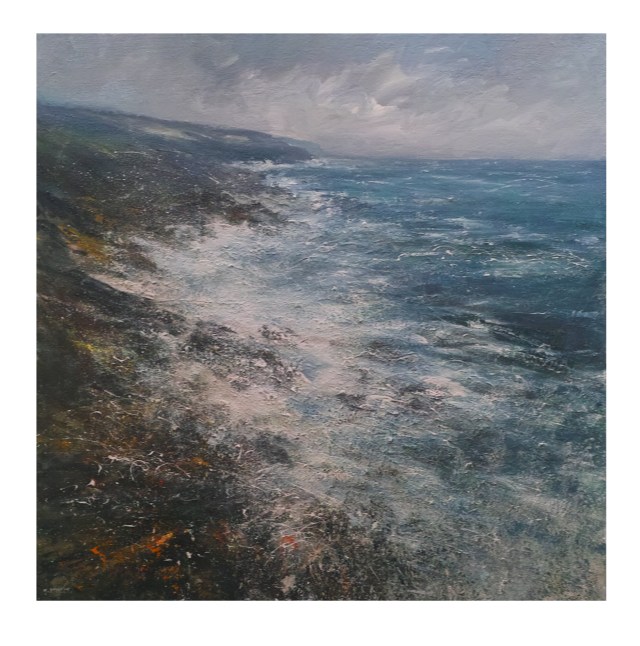100x100 Mixed Media on Canvas Atlantic Swell, Towards Zennor Head, Cornwall £1950