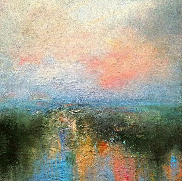 End of the Day Across Ladybower Reservoir 60cm x 60cm Mixed Media on Canvas.jpg